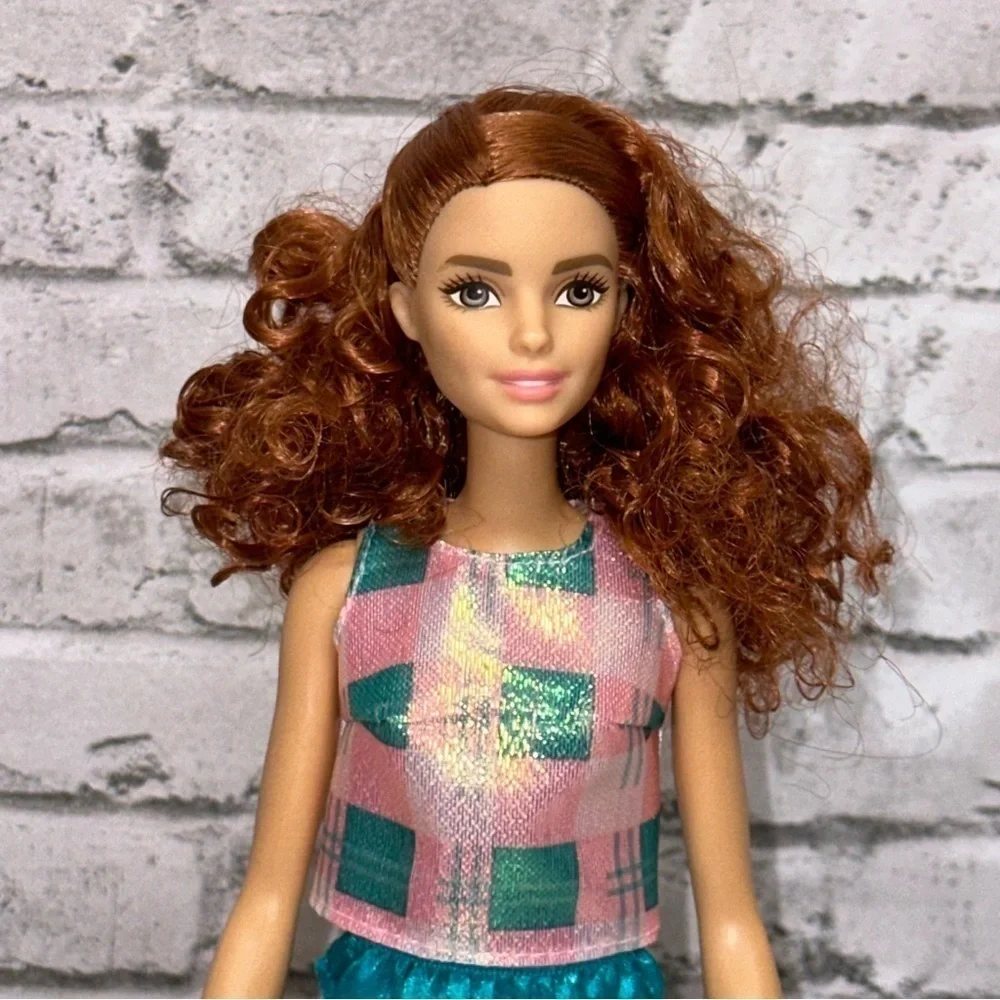 Barbie Fashionistas Terrific Teal Doll 2016 Outfit Shoes DMF31 Red Curly Hair